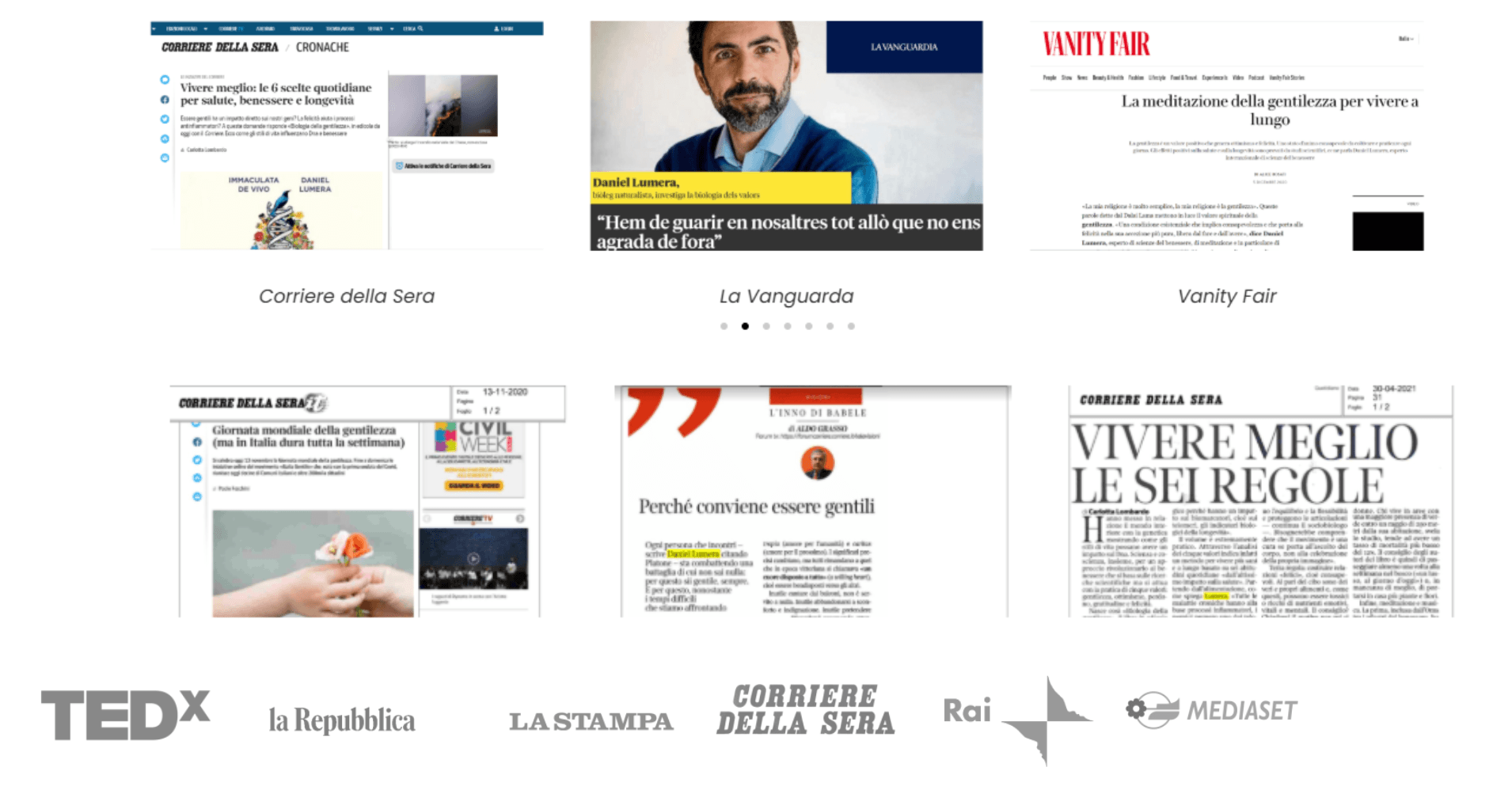Cobertura mediática de Daniel Lumera en Corriere della Sera, La Vanguardia, Vanity Fair y otros medios